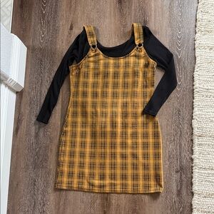 Plaid Pinafore Dress with Black Top